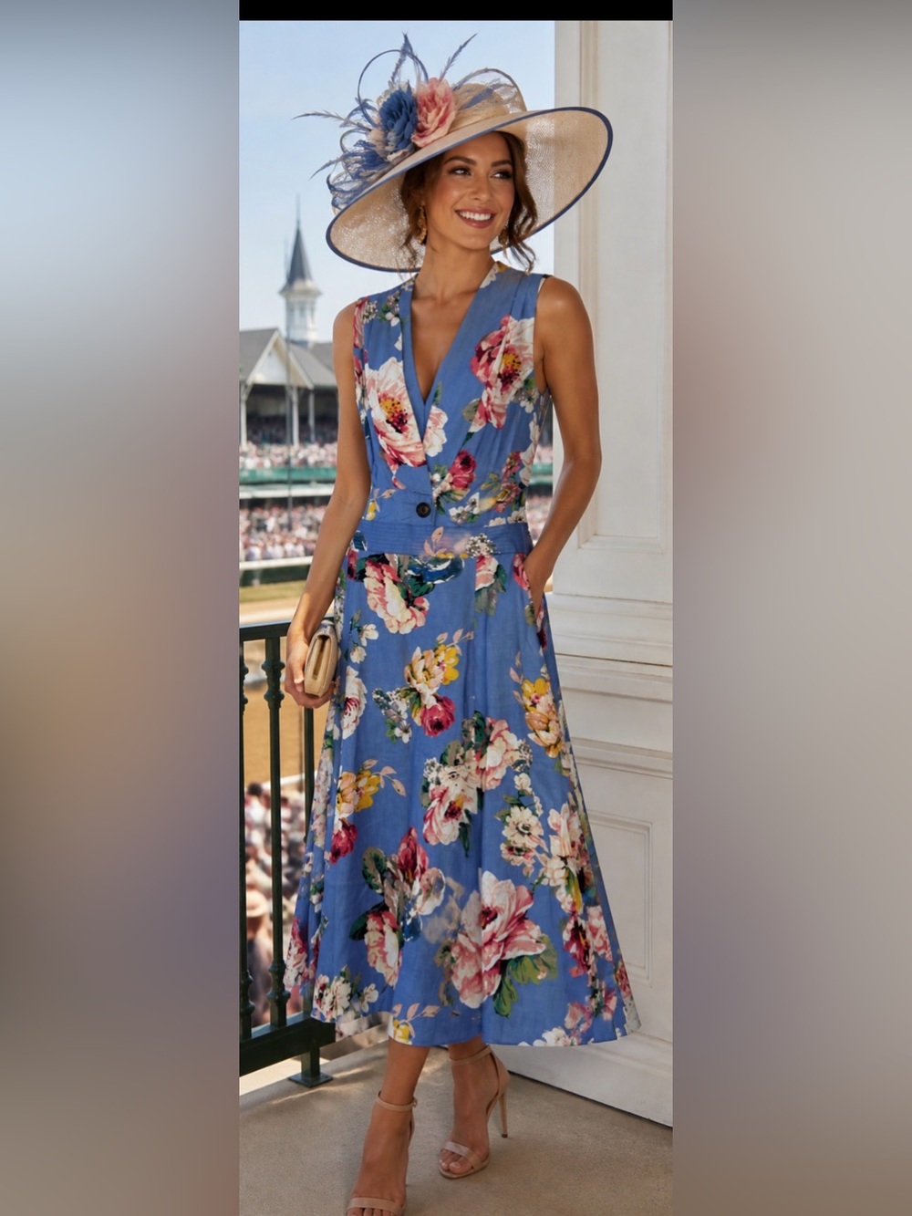 NWT Eliza J, blue and pink linen blend floral dress, women’s plus size 14.